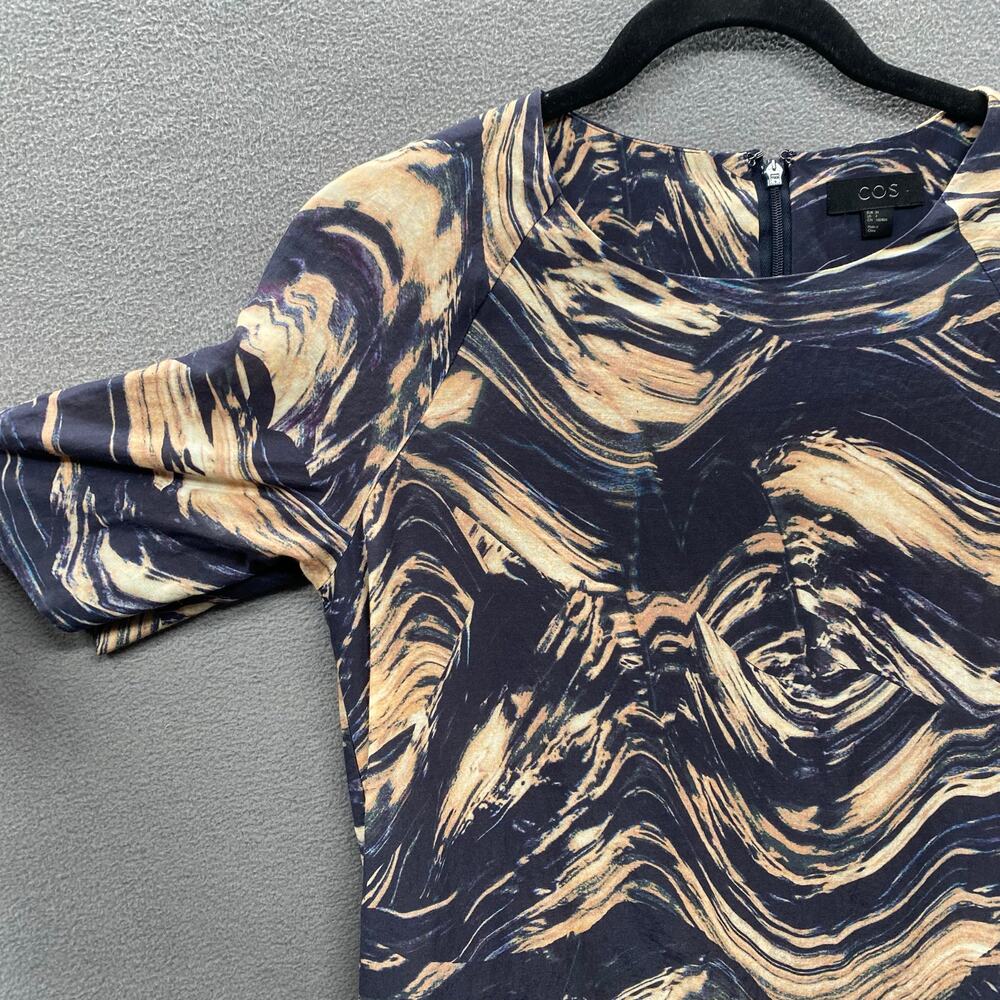 COS Cotton Silk Mod Abstract Artsy Print Sheath Dress Womens 4 Short Sleeve - Picture 3 of 13